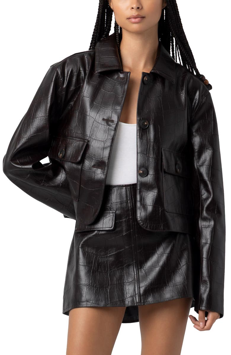 BLANKNYC Faux Leather Brown Croc Jacket