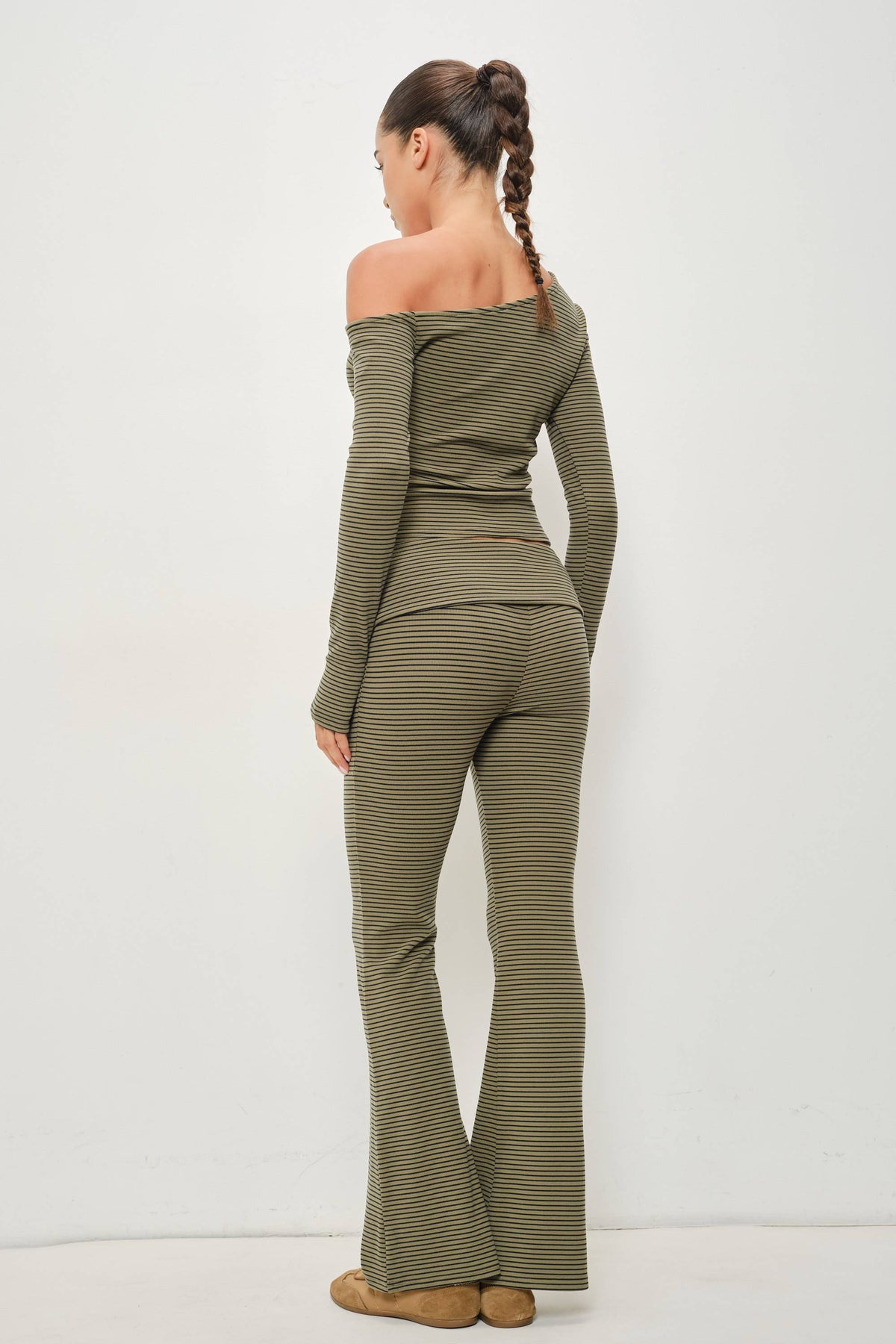 Grady Olive Striped Flared Pants
