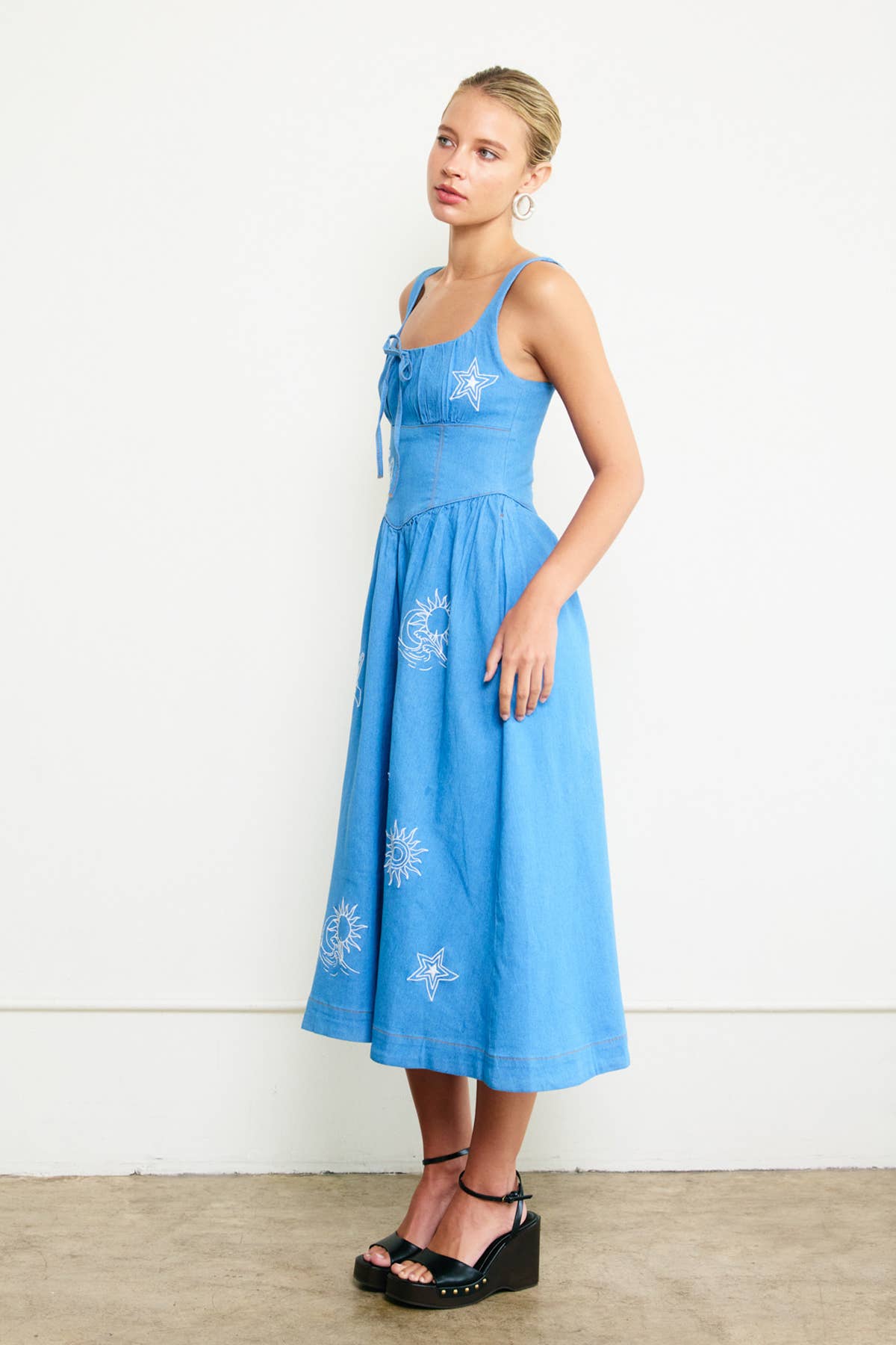 Denim Dress with Embroidery