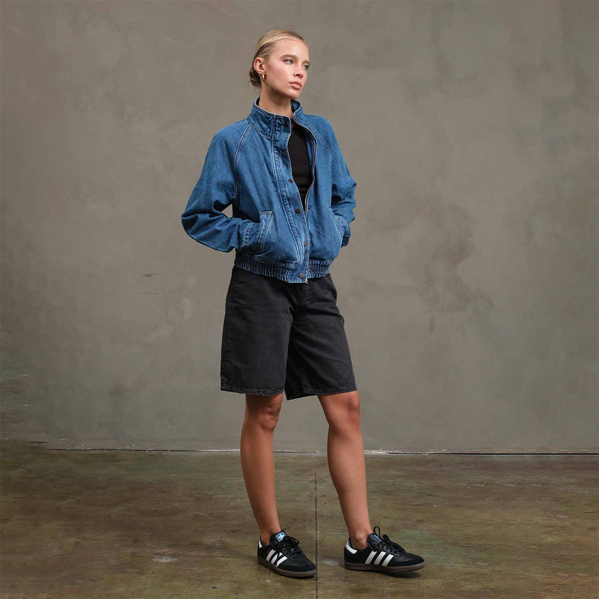 Washed Denim Bomber Jacket