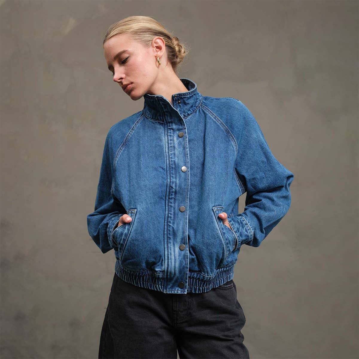 Washed Denim Bomber Jacket