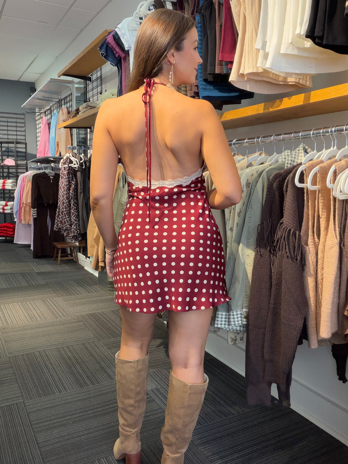 Spot on Dress in Maroon
