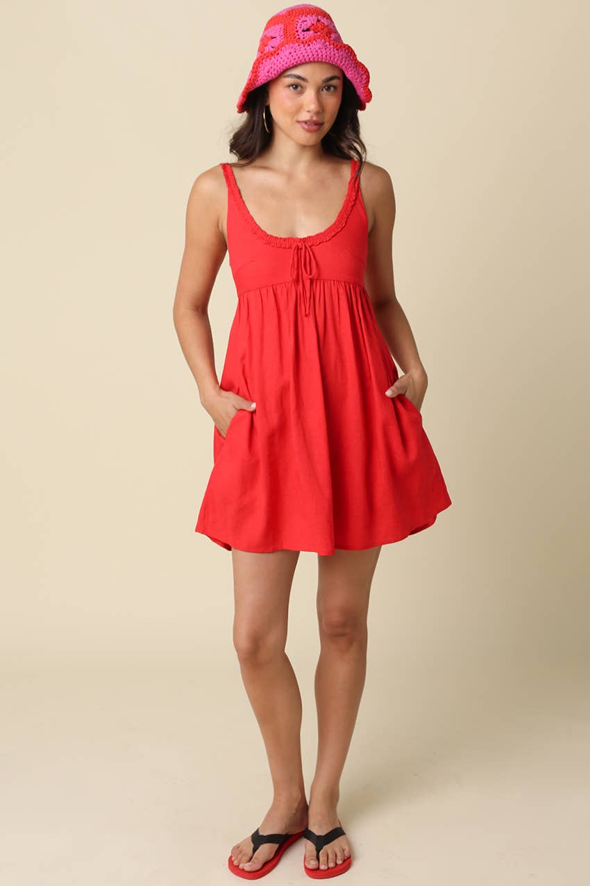 Ethel Baby Doll Tie Mini Dress in Red