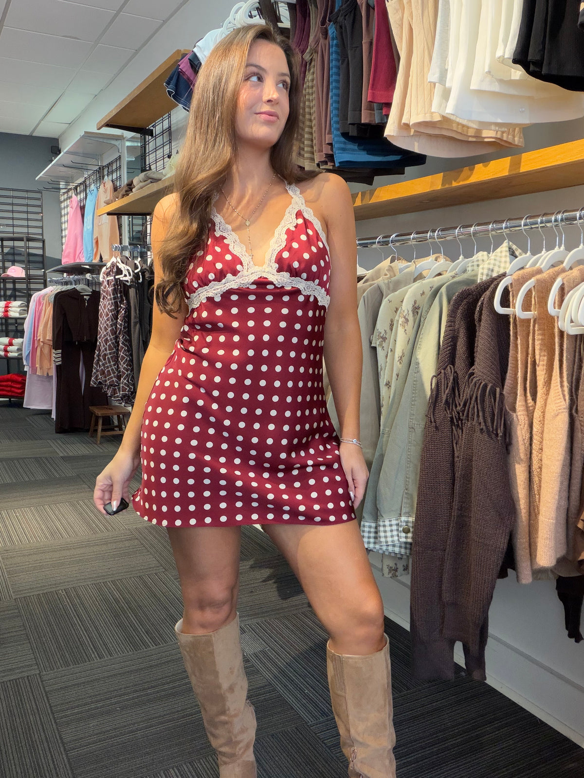 Spot on Dress in Maroon