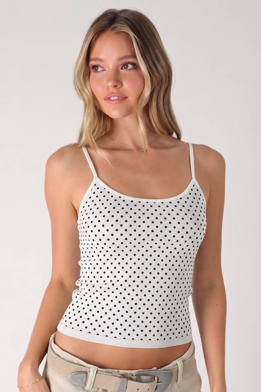 White Tank with Black Polka Dots