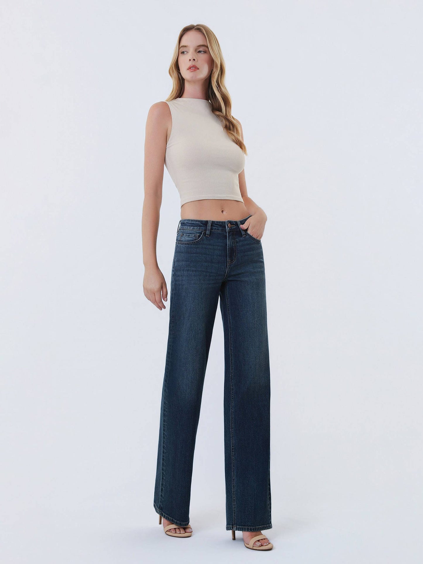 Spellbound Mid Rise Dark Wash Wide Leg Jeans