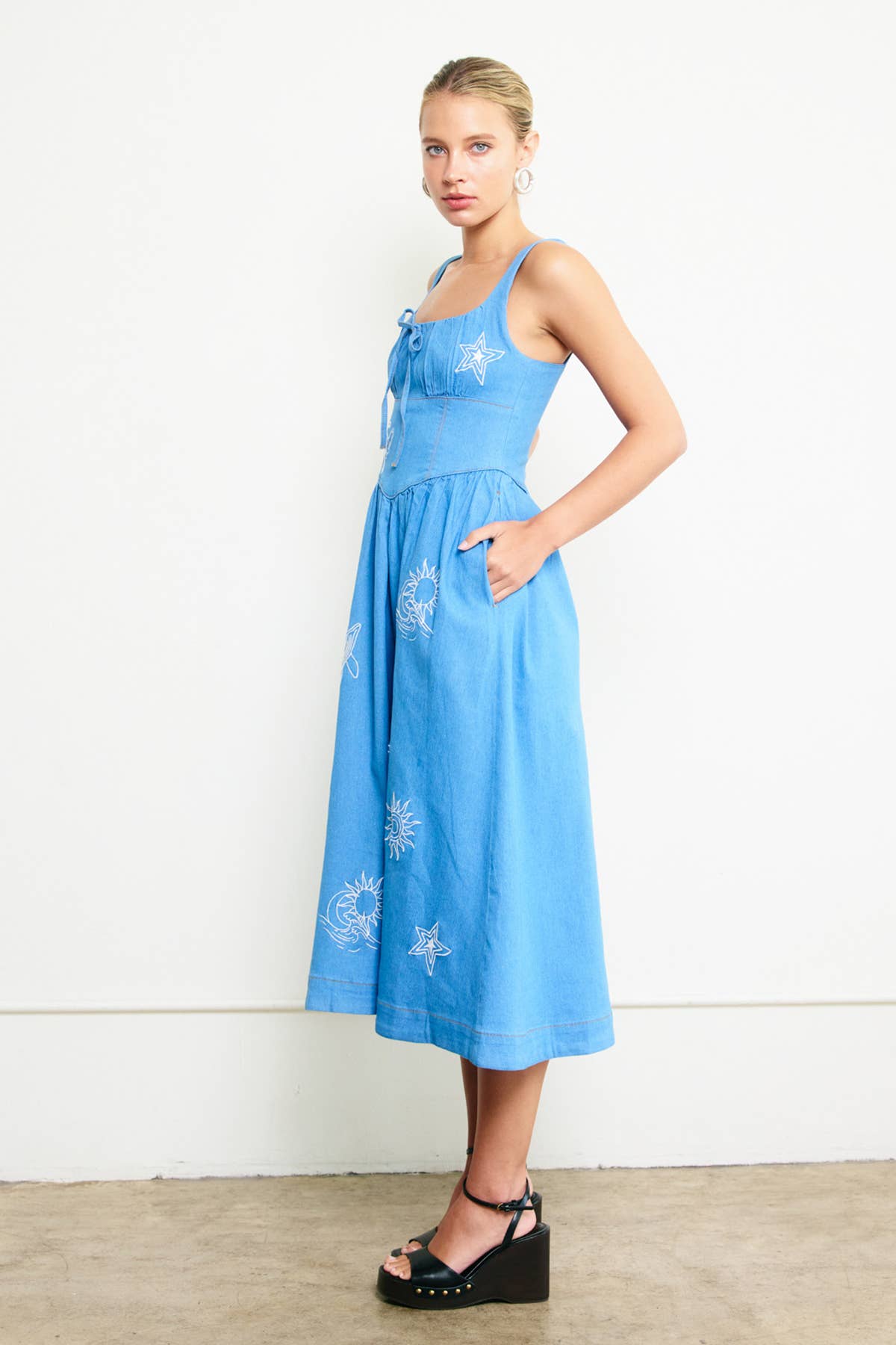 Denim Dress with Embroidery