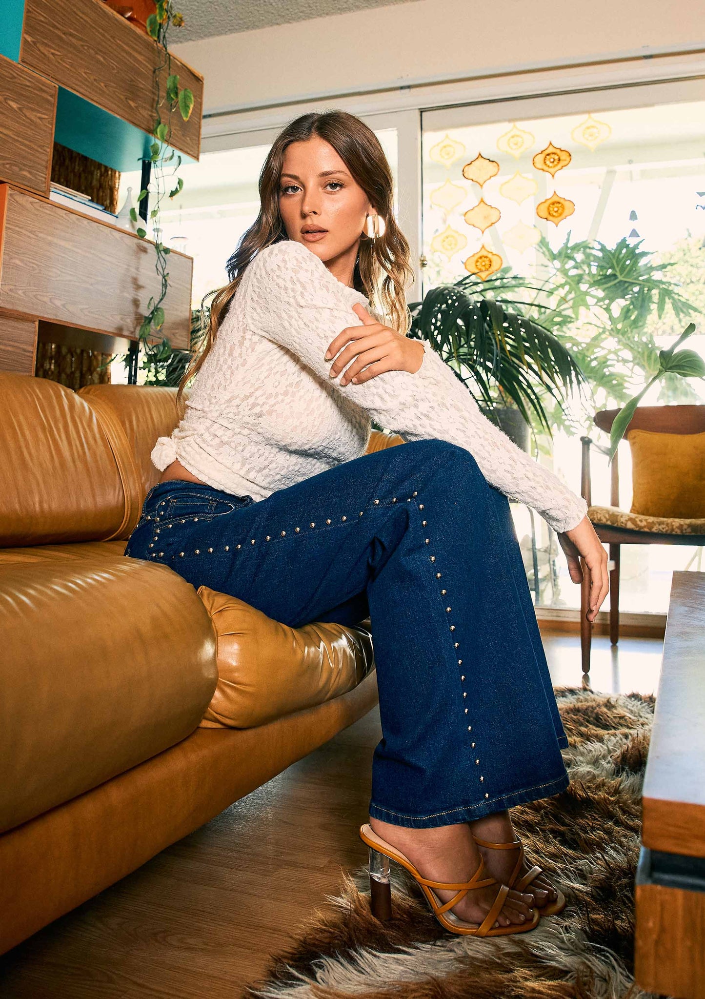 Stud Wide Leg Jeans: Dark Stone