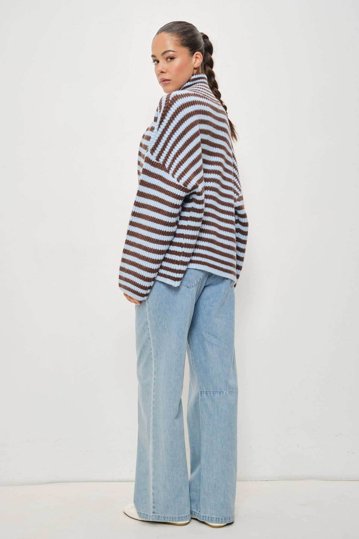 Zane Striped Mocked Neck Zip Up Jacket
