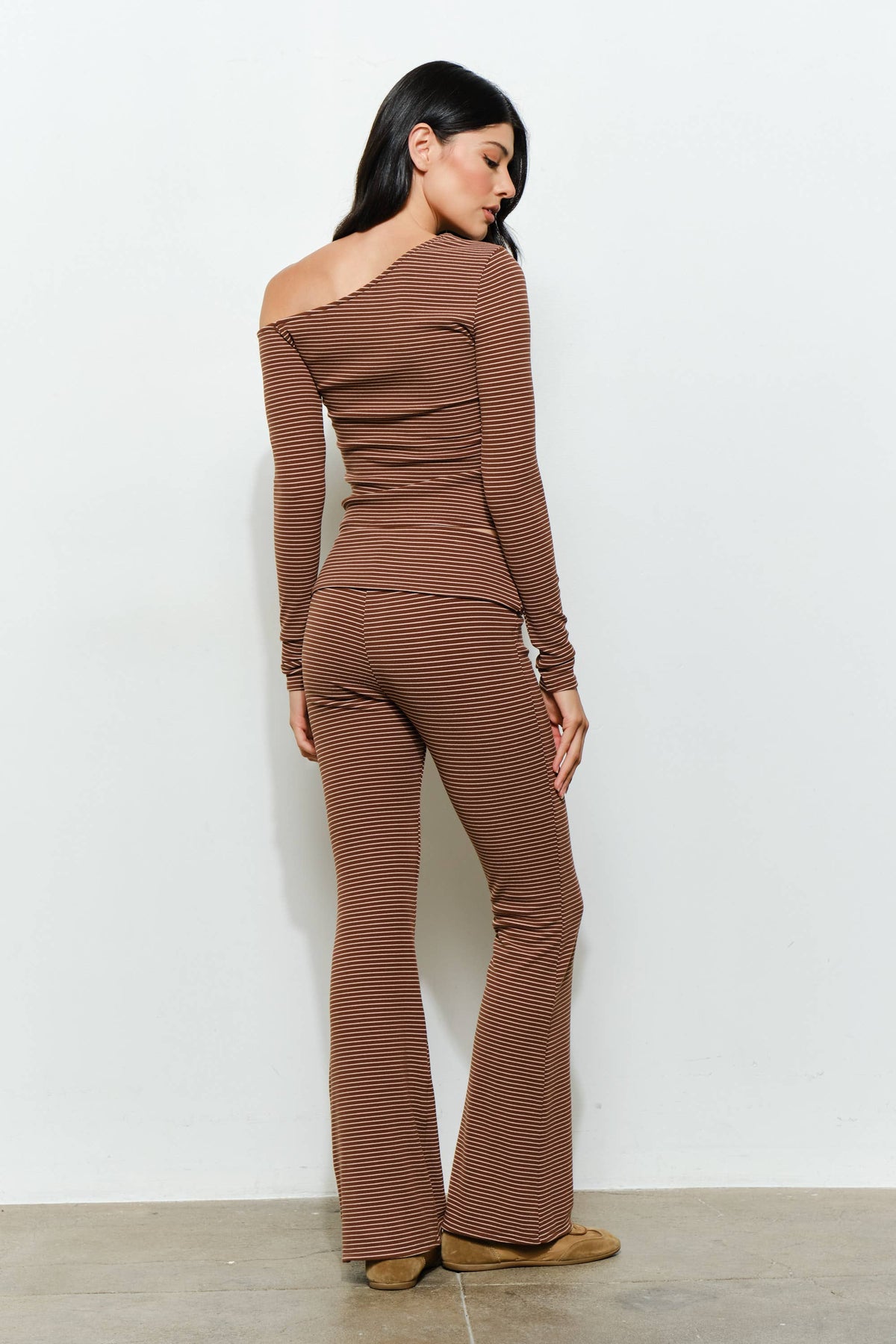 Grady Striped Flared Pants in Brown