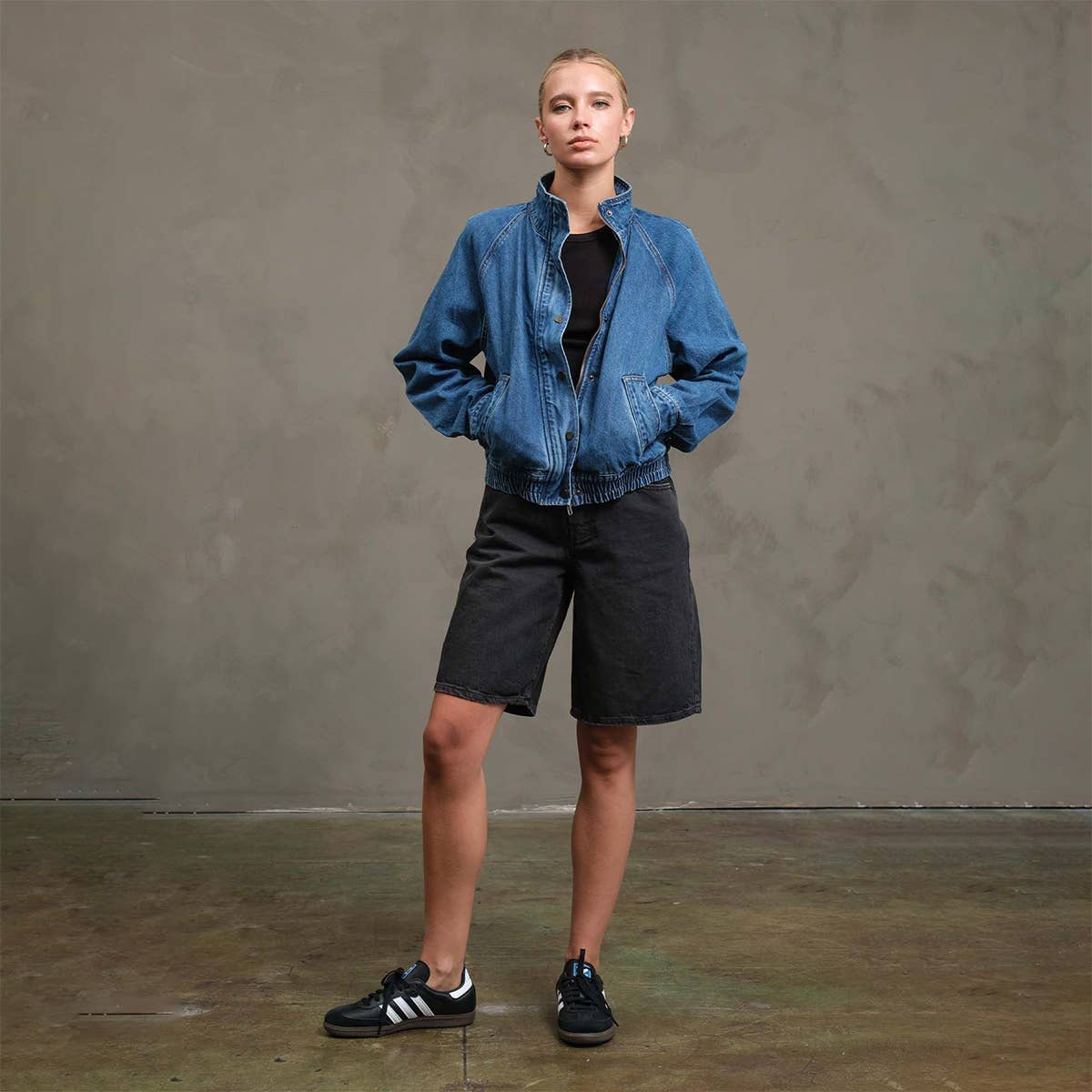 Washed Denim Bomber Jacket