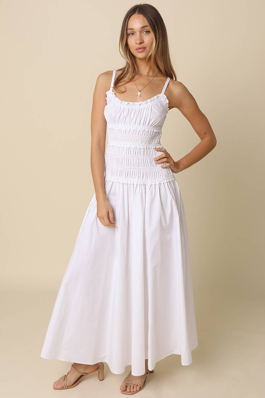 Solara White Smocked Maxi Dress