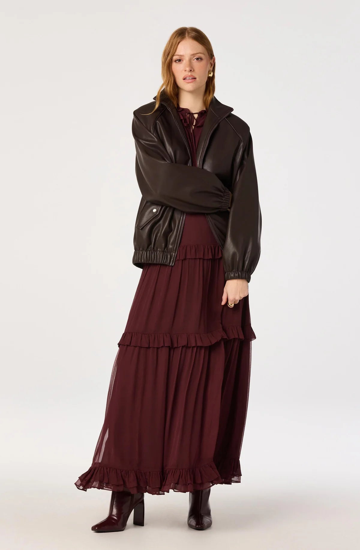 Estero Faux Leather Bomber Jacket
