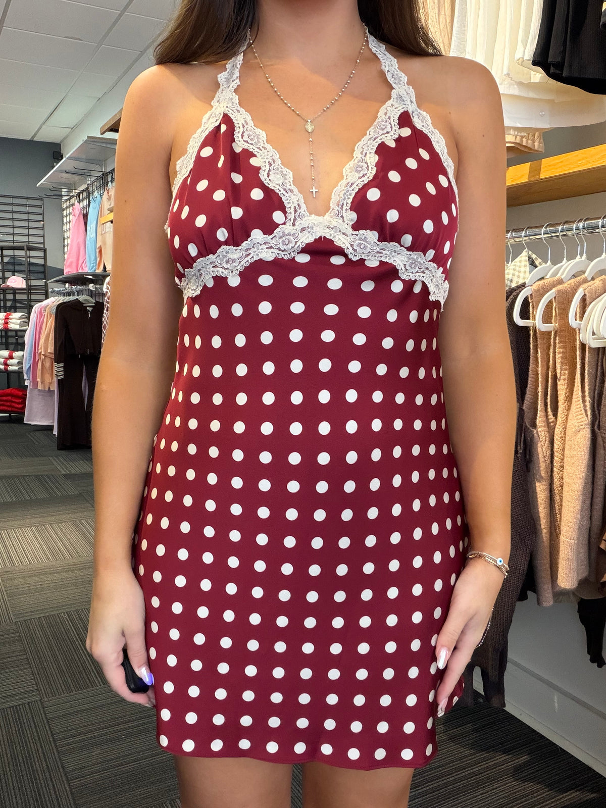 Spot on Dress in Maroon