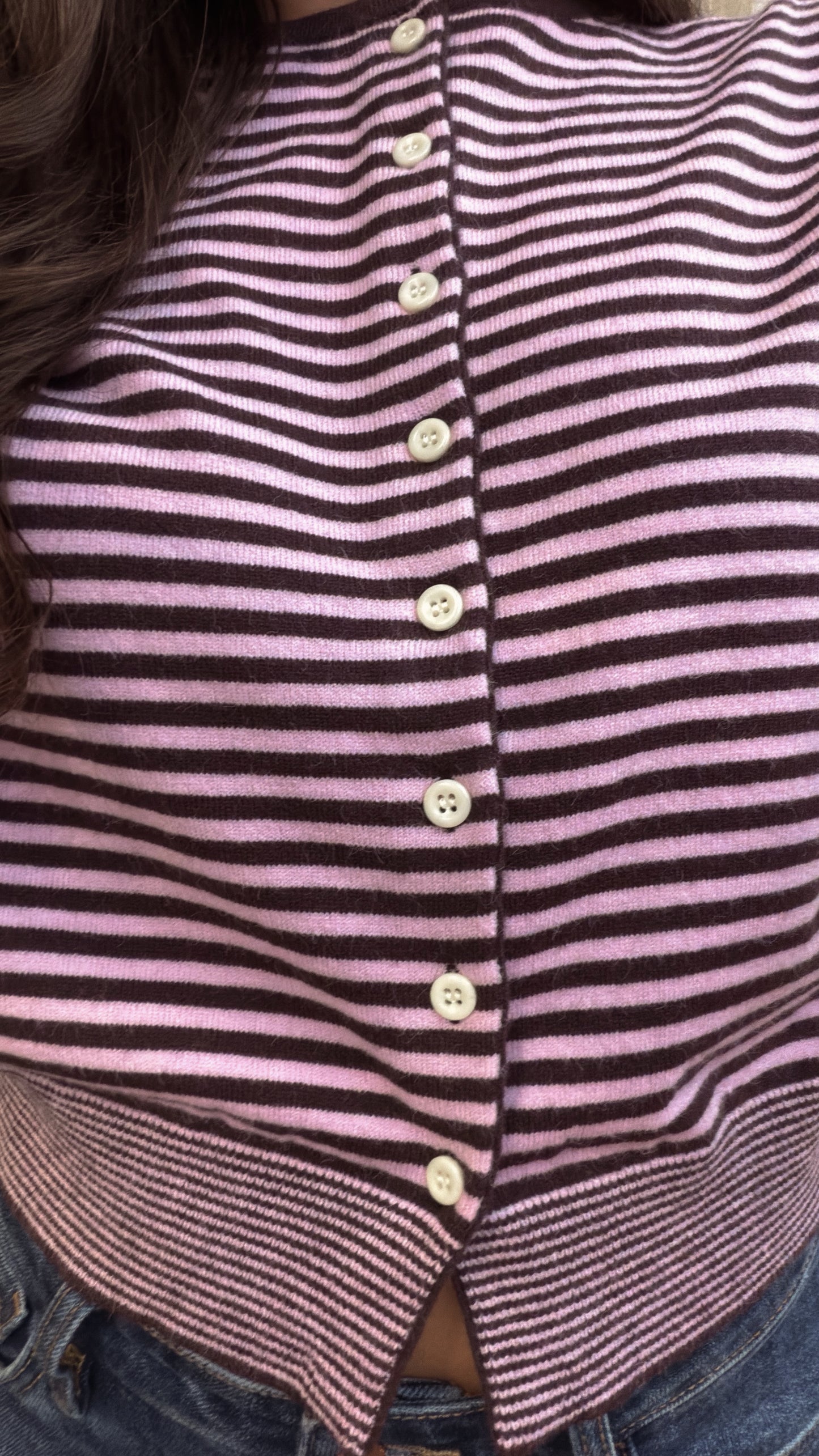 The Sunday Cardigan in Pink & Brown Stripe