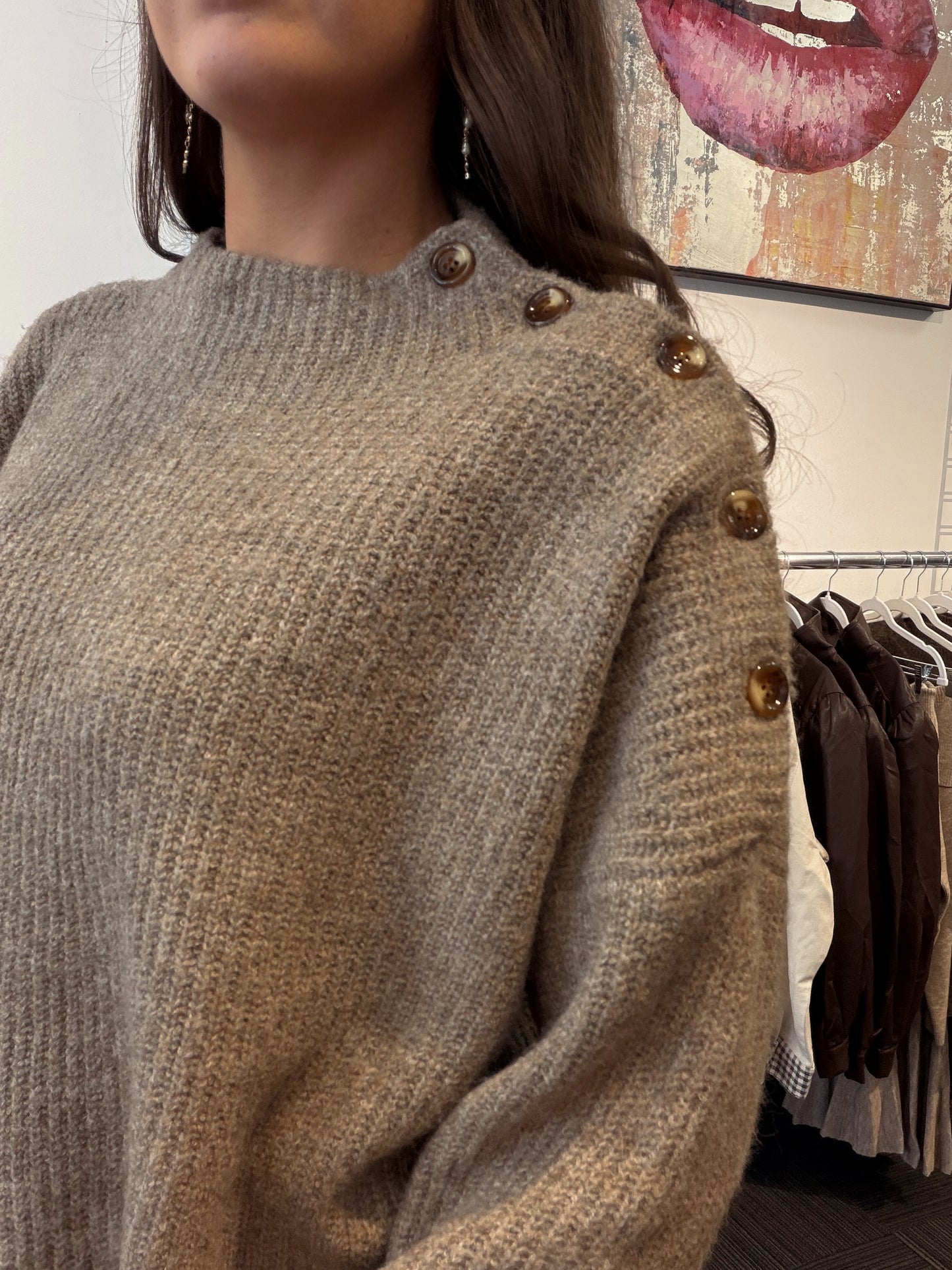 Mocha Button Sweater