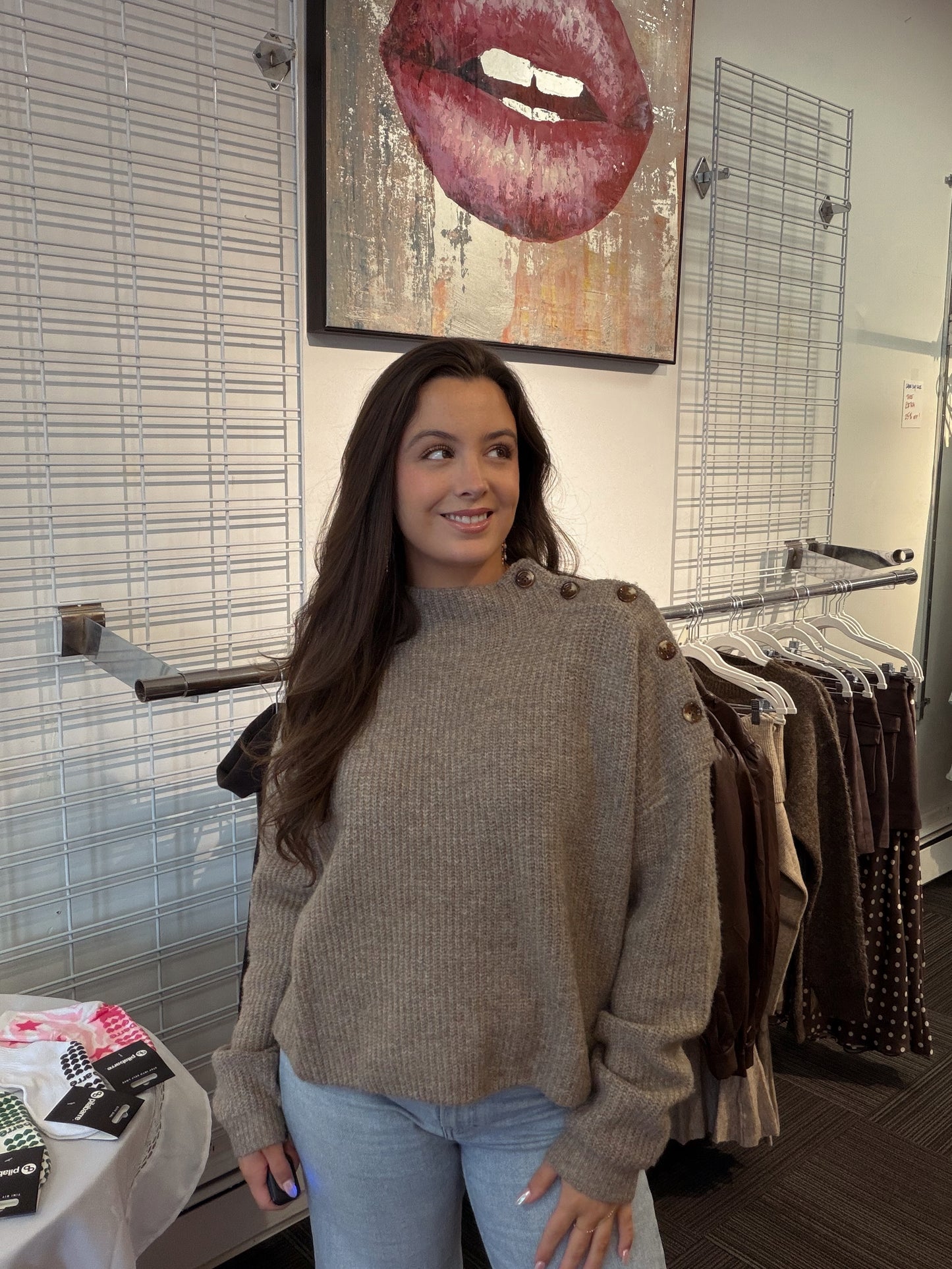 Mocha Button Sweater