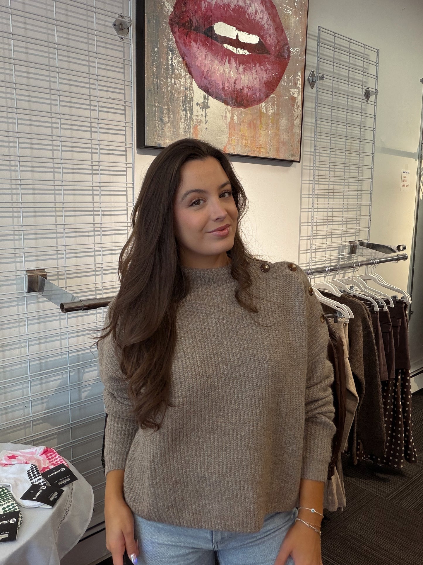 Mocha Button Sweater
