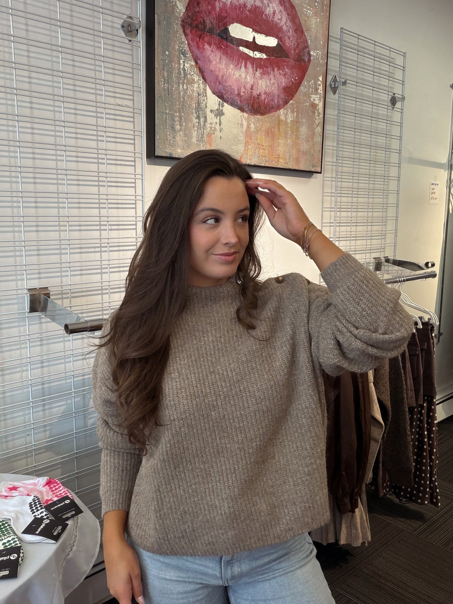 Mocha Button Sweater