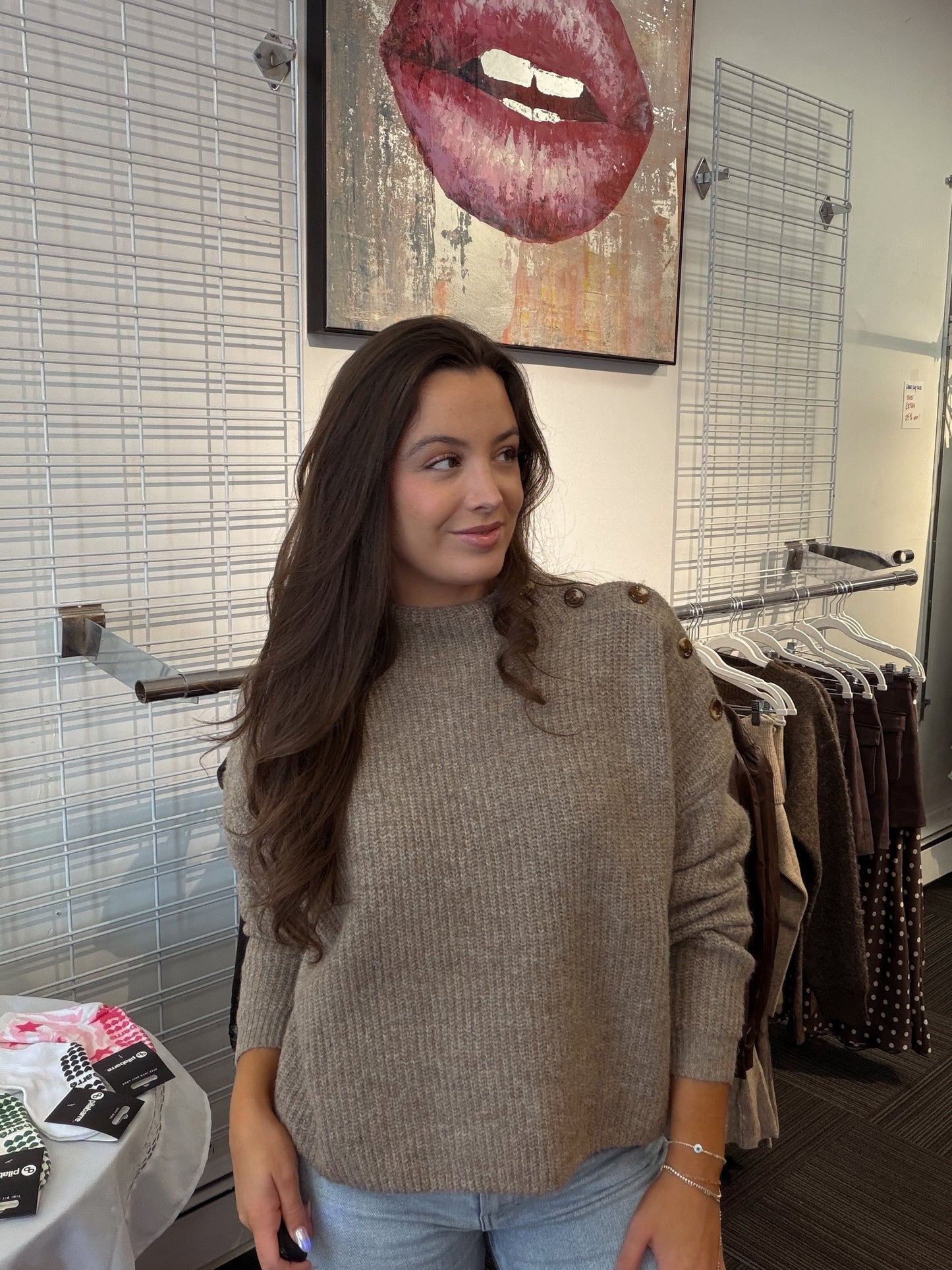 Mocha Button Sweater