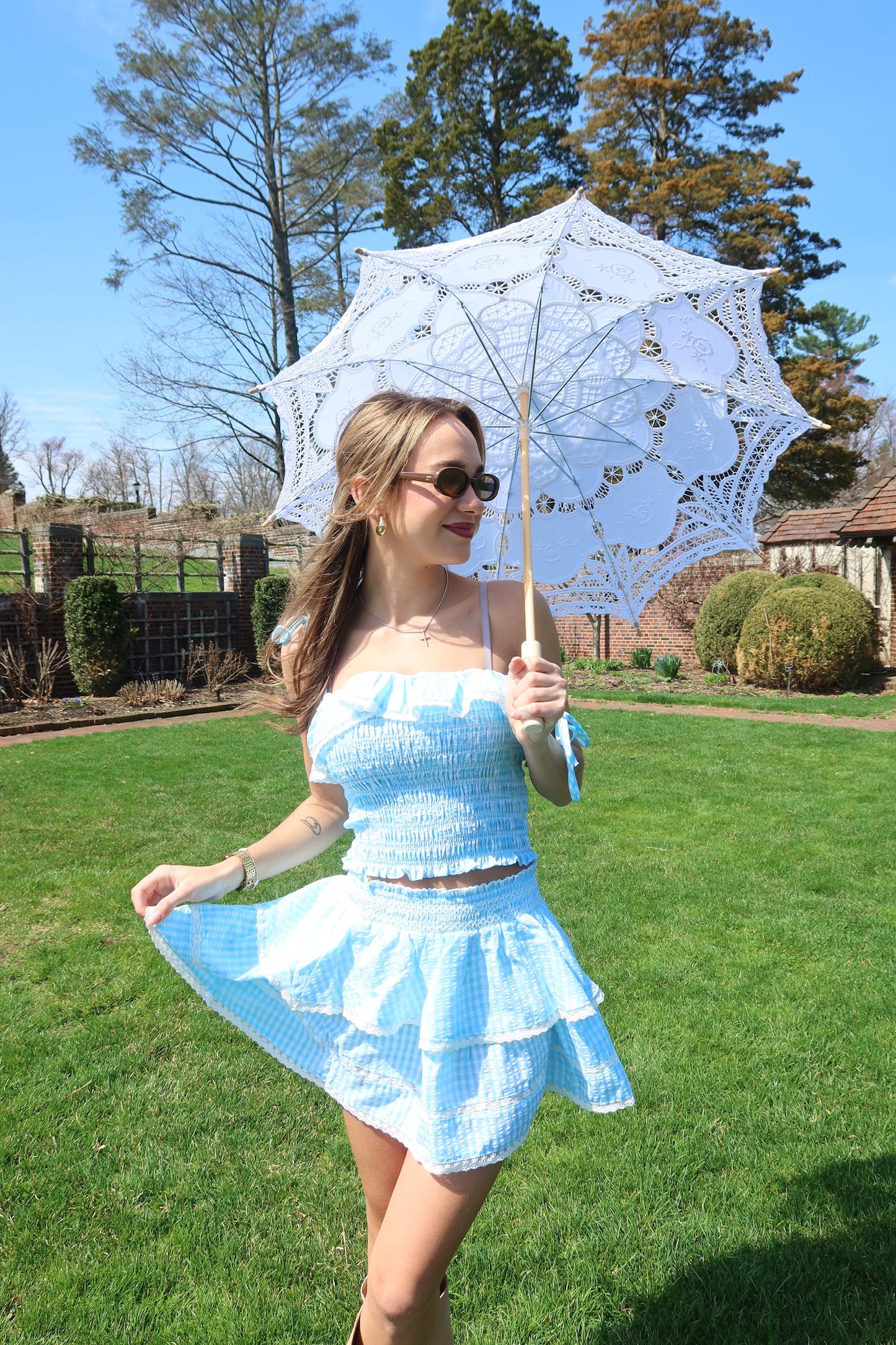 Elisa Mint Smocked Ruffle Crop Top in Mint