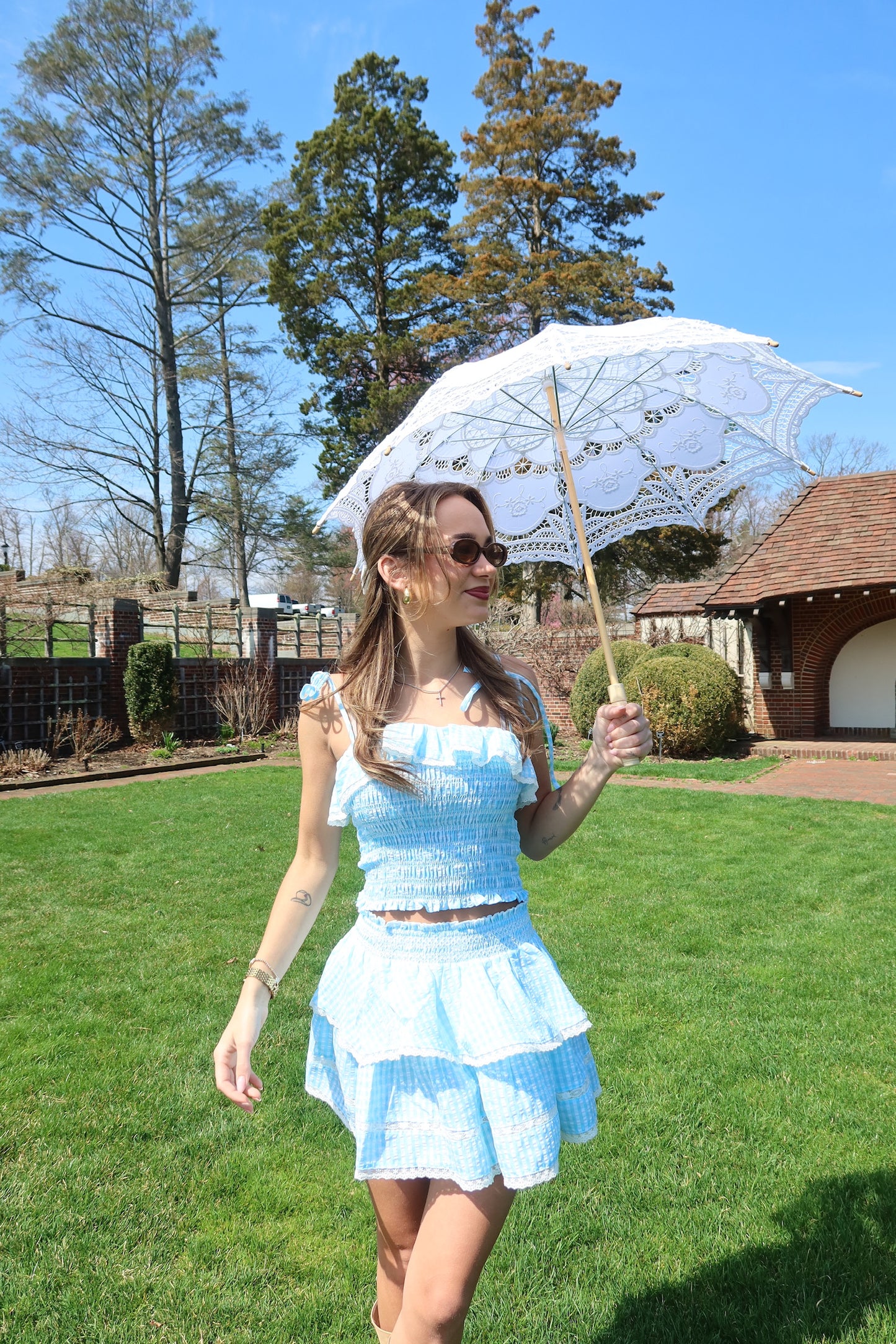 Elisa Mint Smocked Ruffle Crop Top in Mint