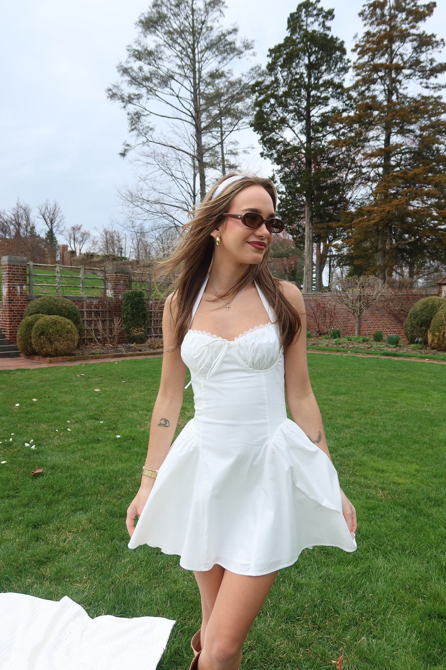 Lyra White Halter Lace Dress
