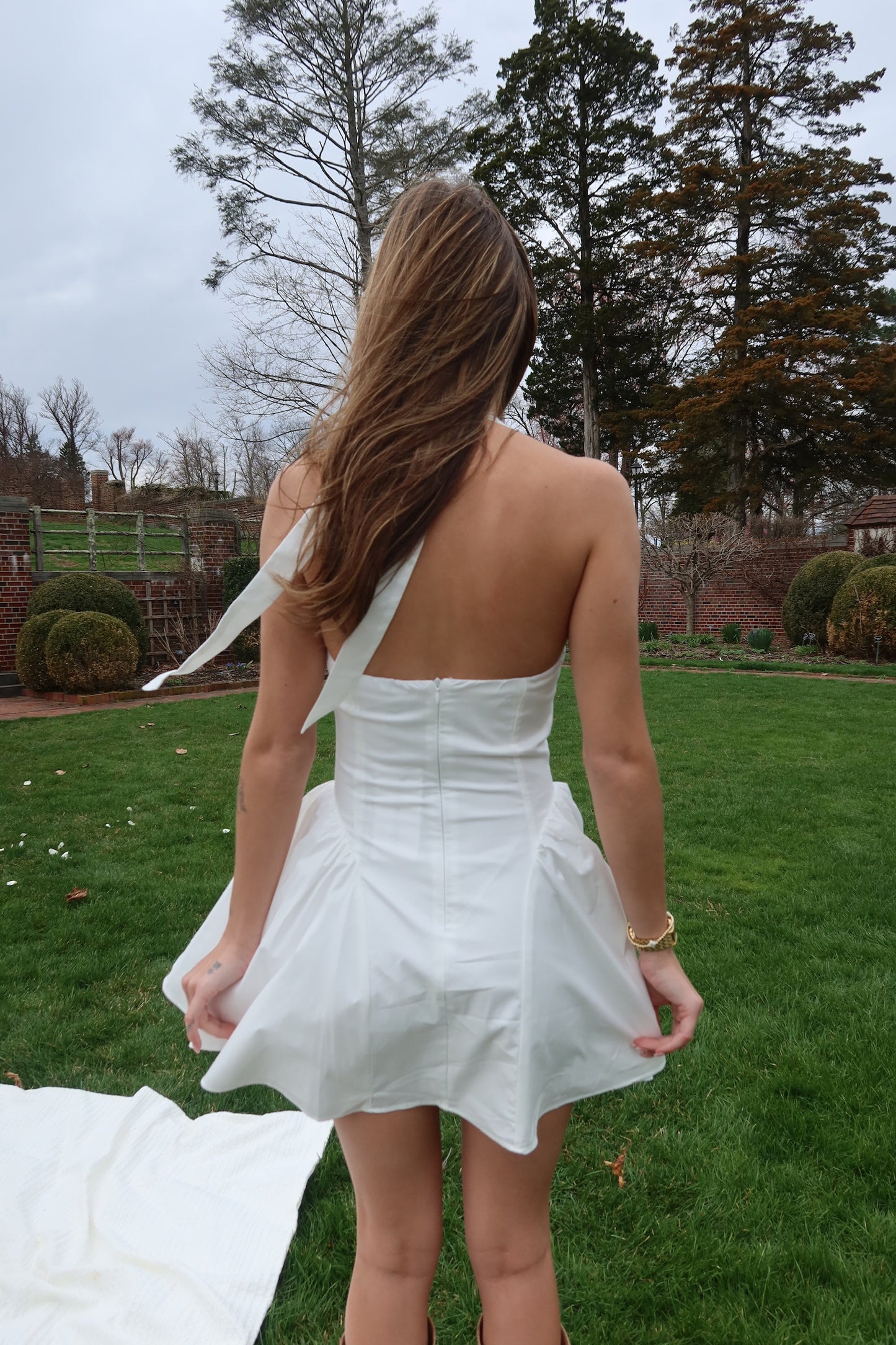 Lyra White Halter Lace Dress
