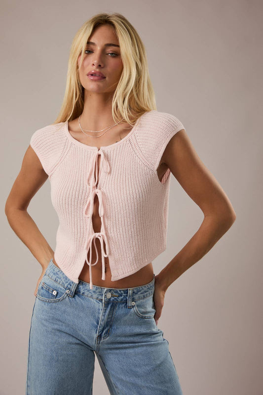 Front Tie Sleeveless Sweater Top