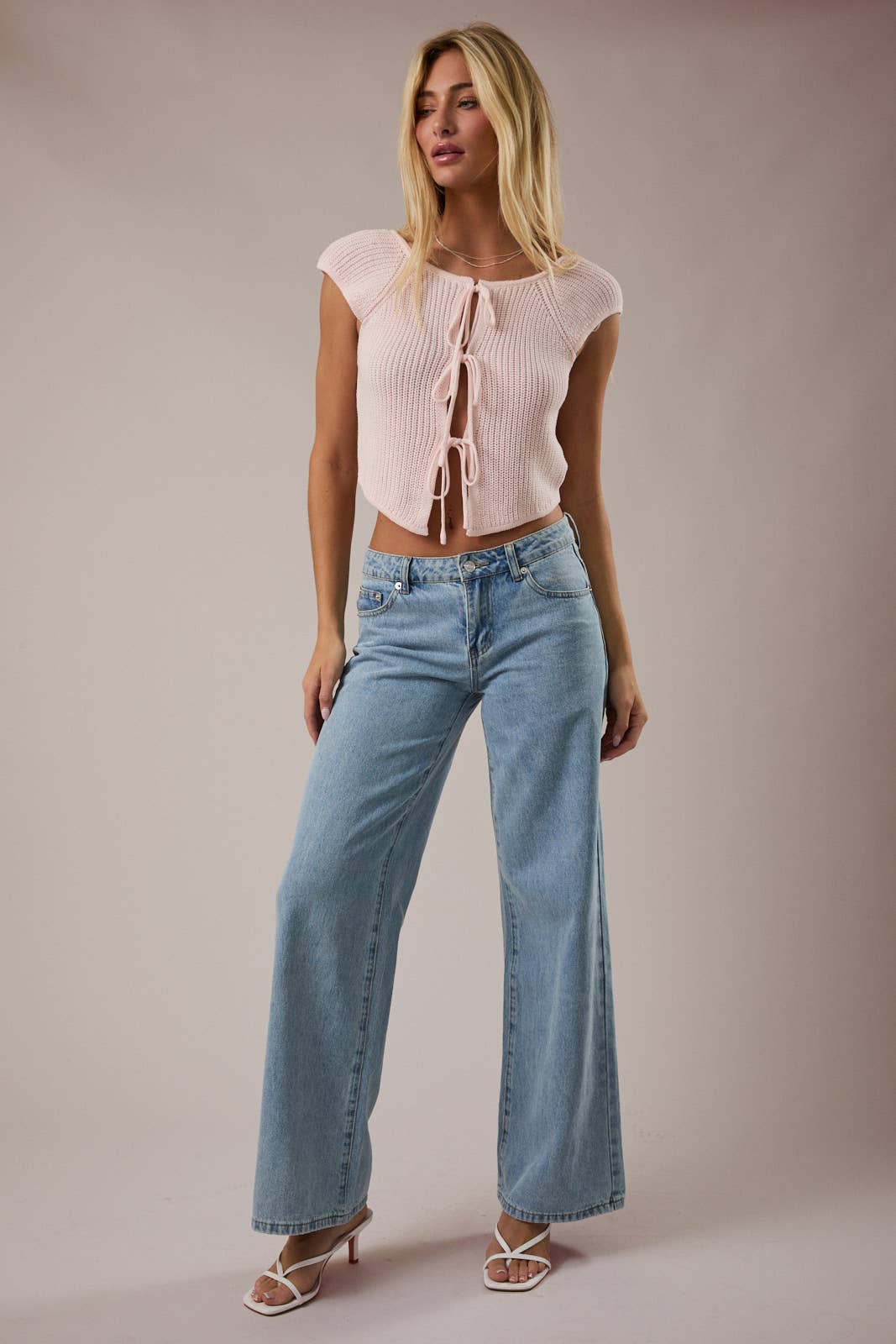 Front Tie Sleeveless Sweater Top