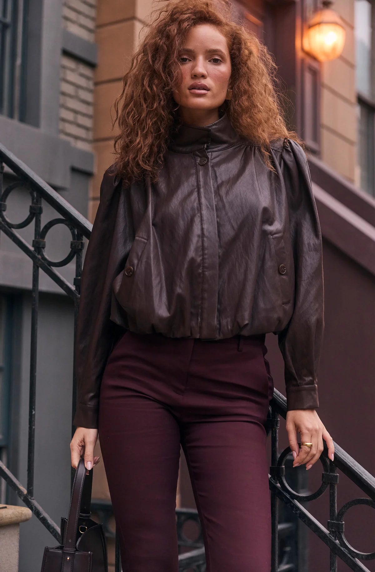 Estero Faux Leather Bomber Jacket