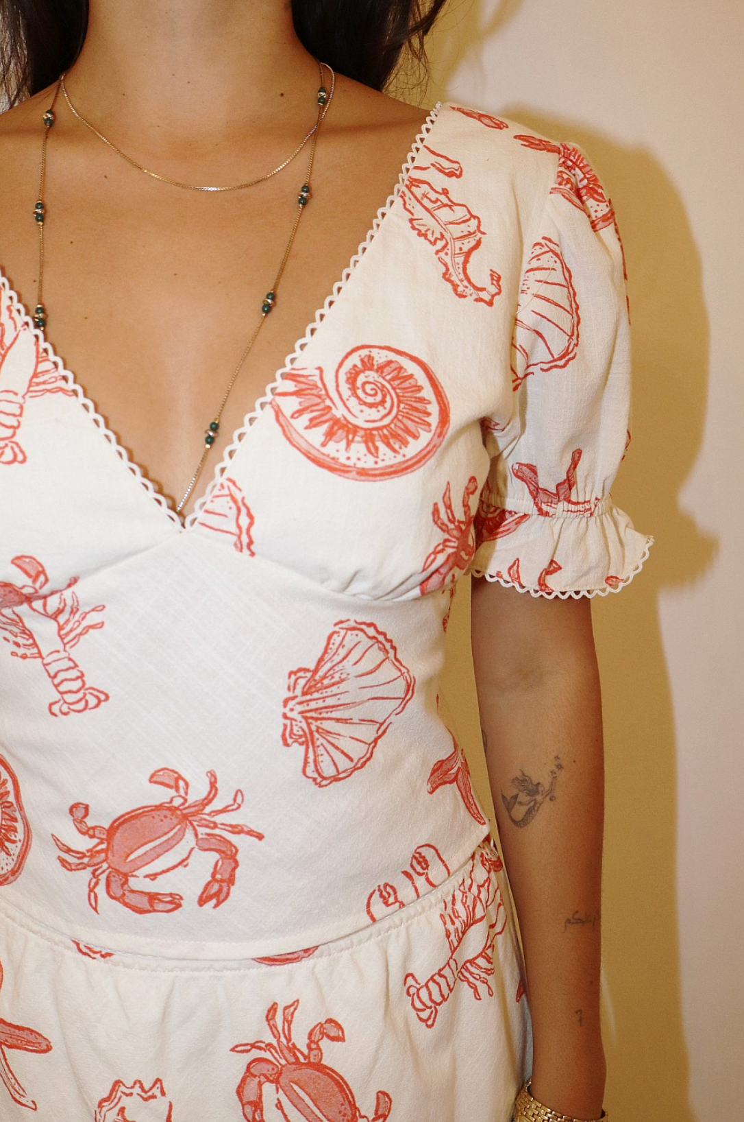 Sea Life Puff Sleeve Top in Red