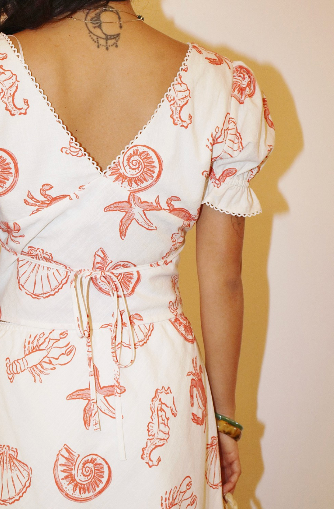 Sea Life Puff Sleeve Top in Red