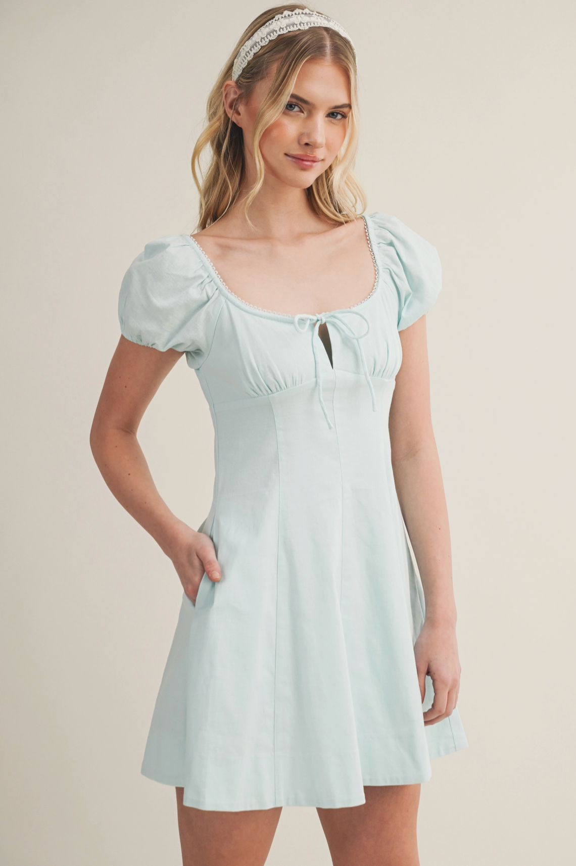Elodie Puff Sleeve Tie-Front Mini Dress