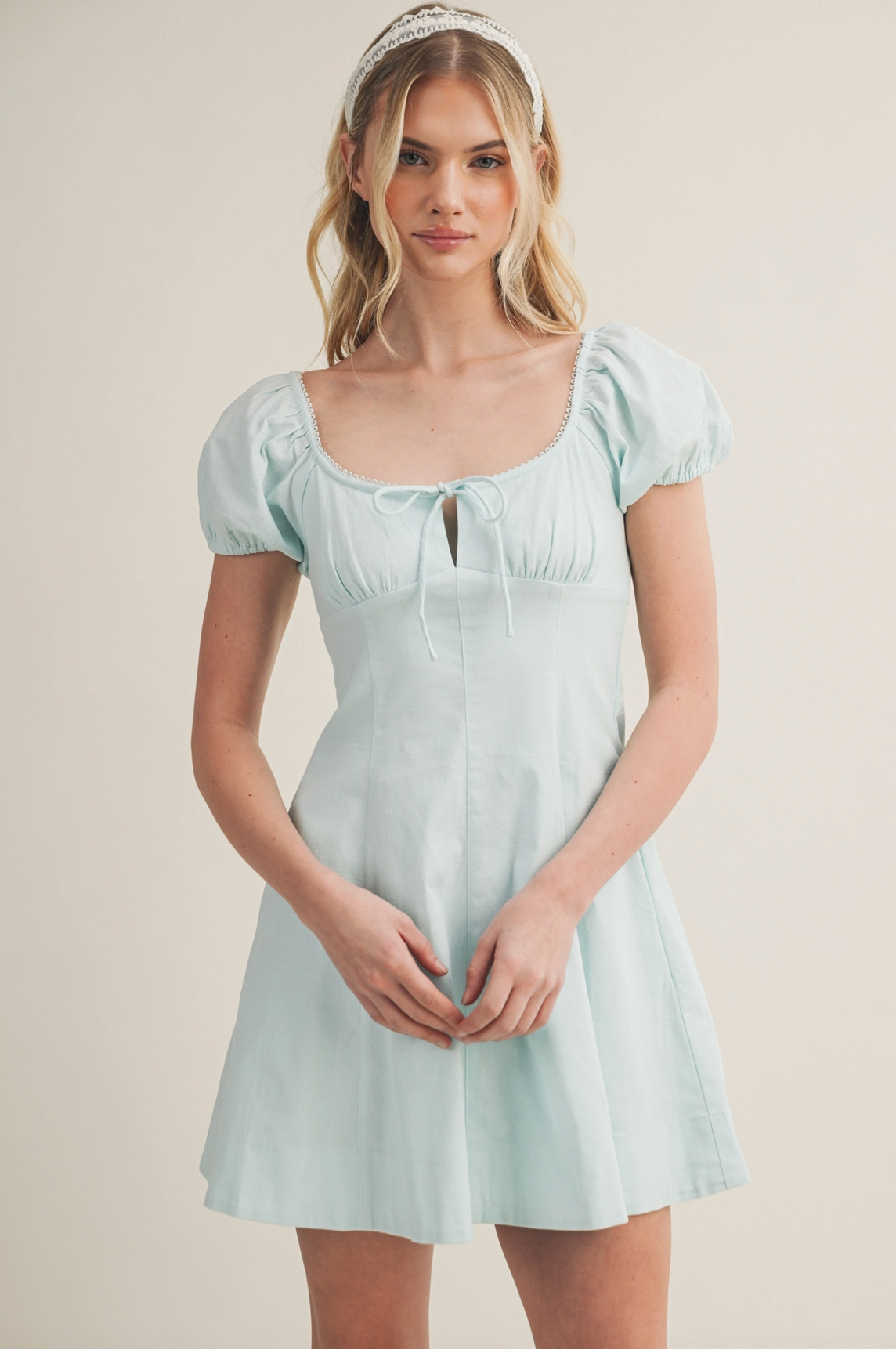 Elodie Puff Sleeve Tie-Front Mini Dress