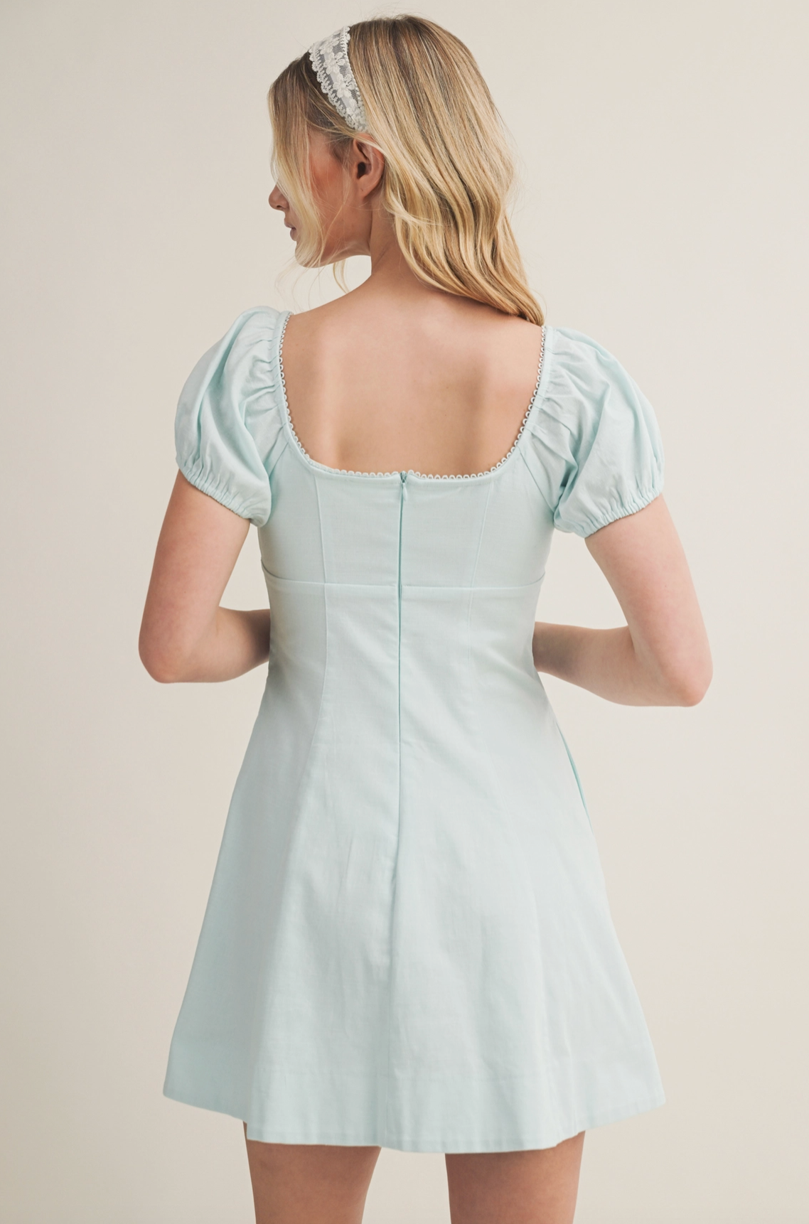 Elodie Puff Sleeve Tie-Front Mini Dress