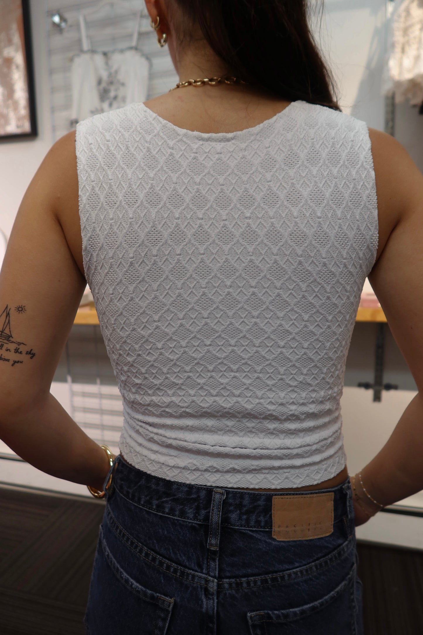 White Square Neck Tank