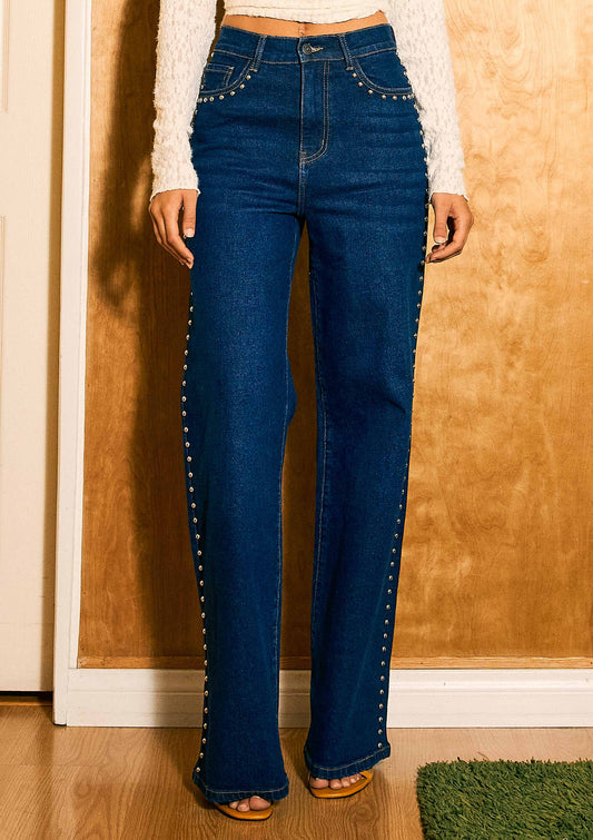 Stud Wide Leg Jeans: Dark Stone