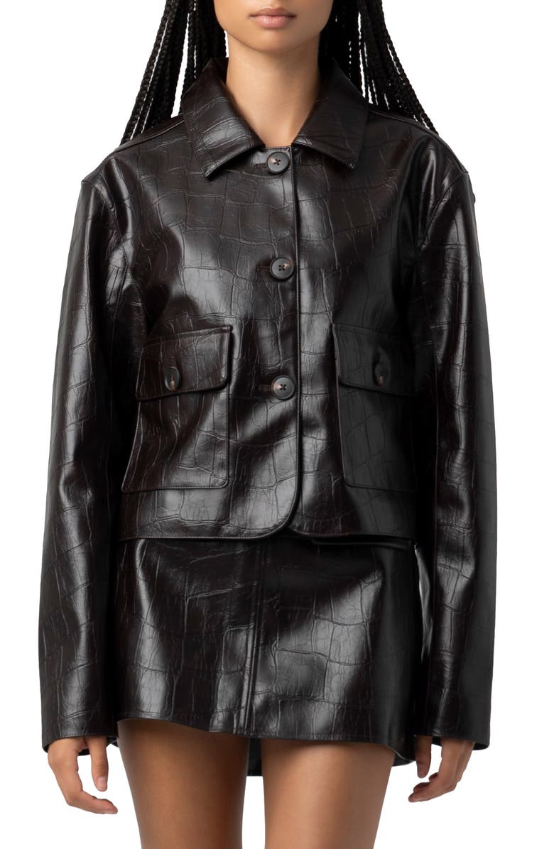 BLANKNYC Faux Leather Brown Croc Jacket