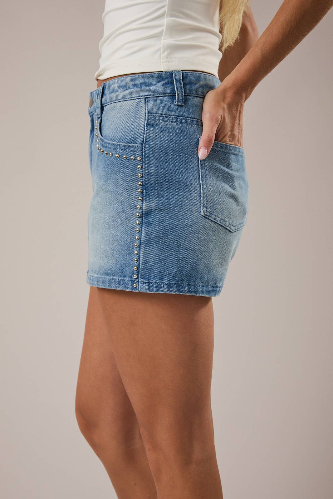 Low Rise Denim Studded Skort