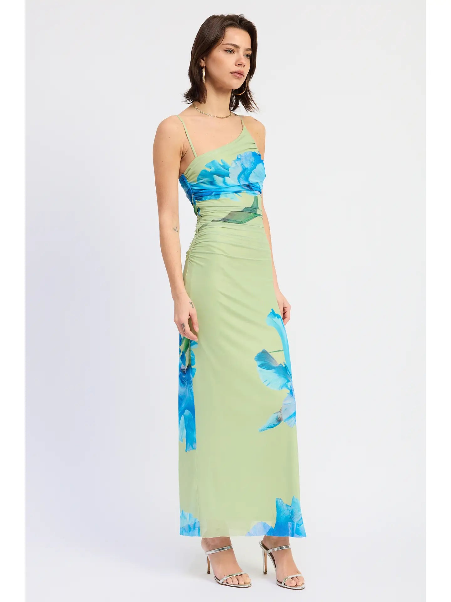 Blue Bloom One-Shoulder Maxi Dress