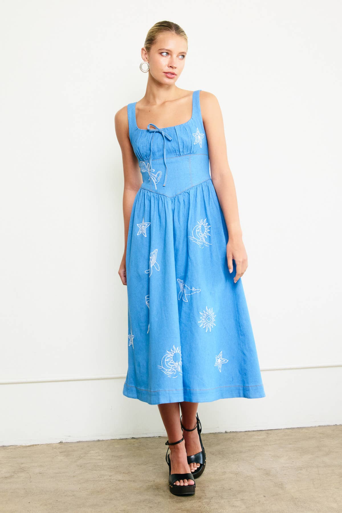 Denim Dress with Embroidery