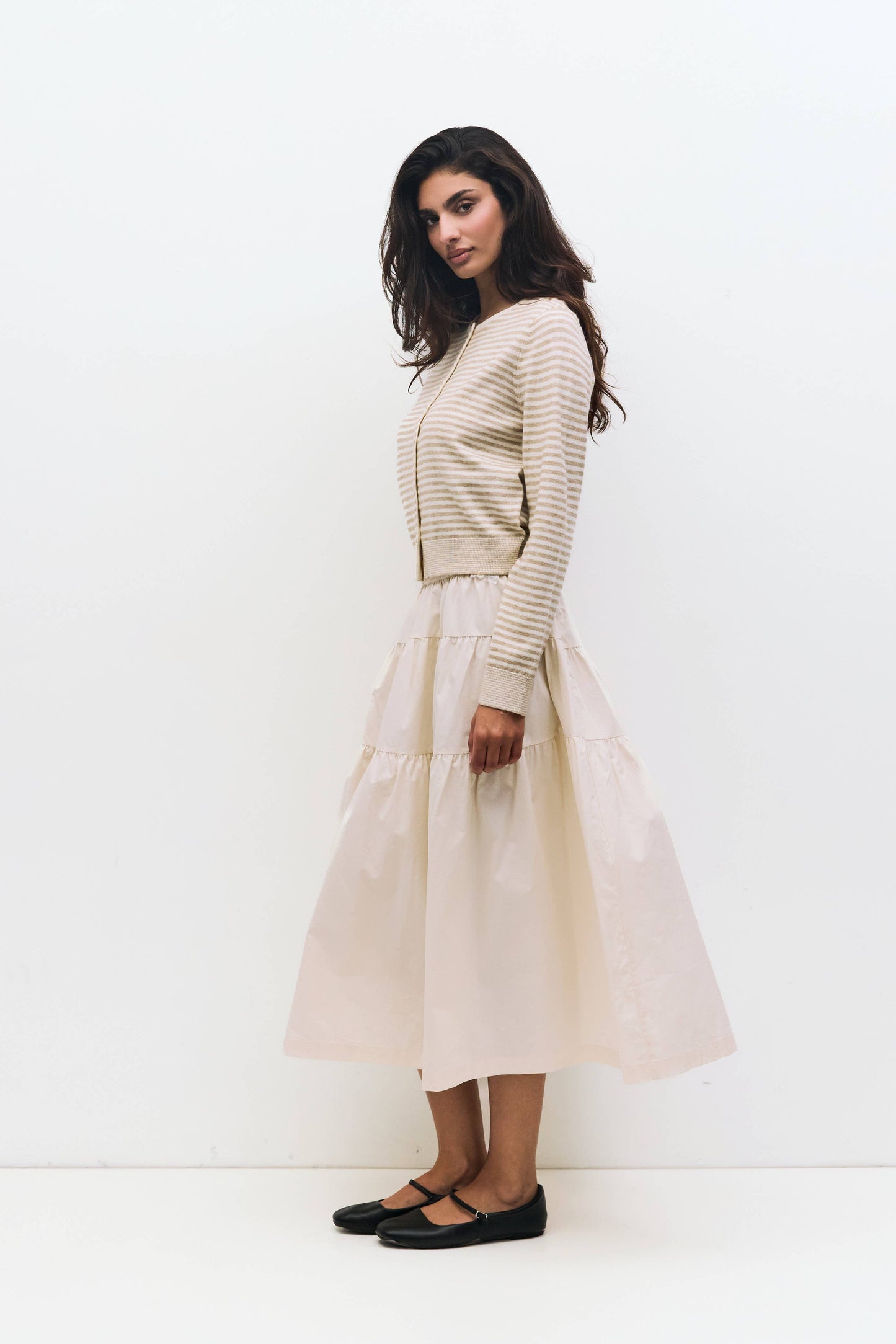 The Sunday Cardigan in Beige Stripe
