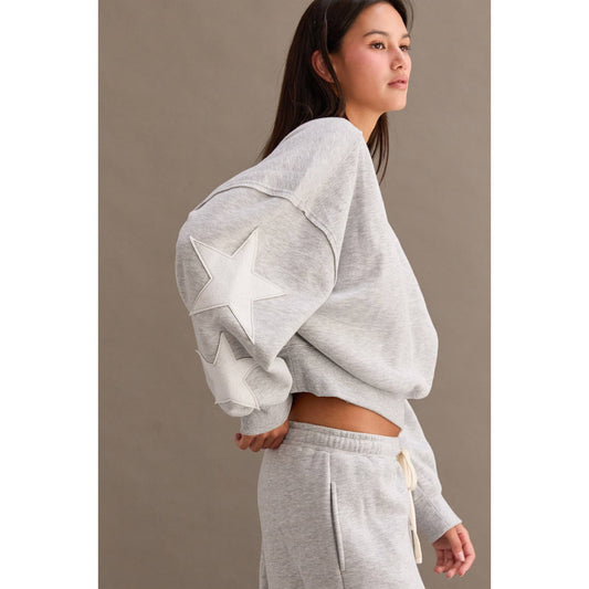 Star Patch Crewneck in Heather Grey