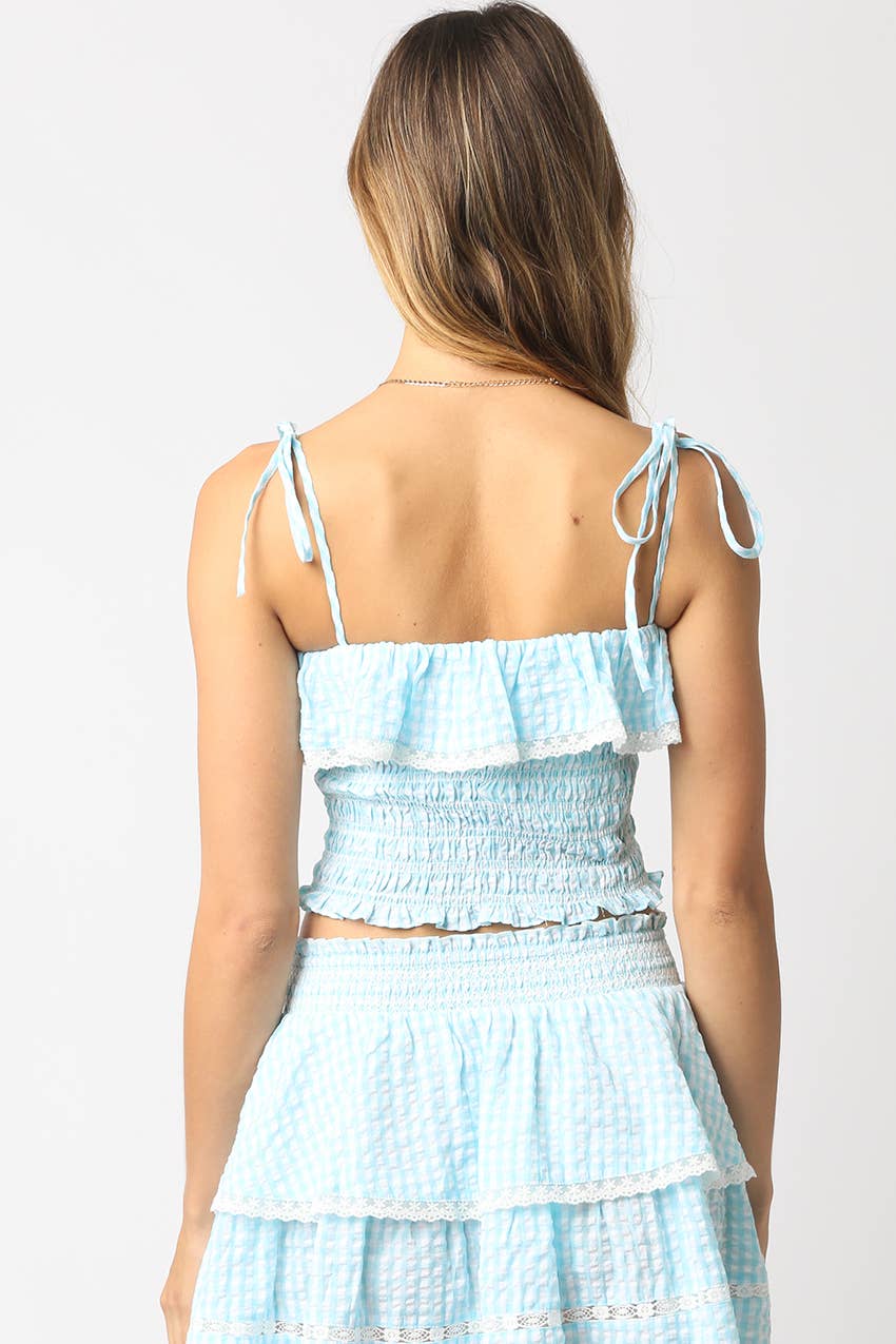 Elisa Mint Smocked Ruffle Crop Top in Mint