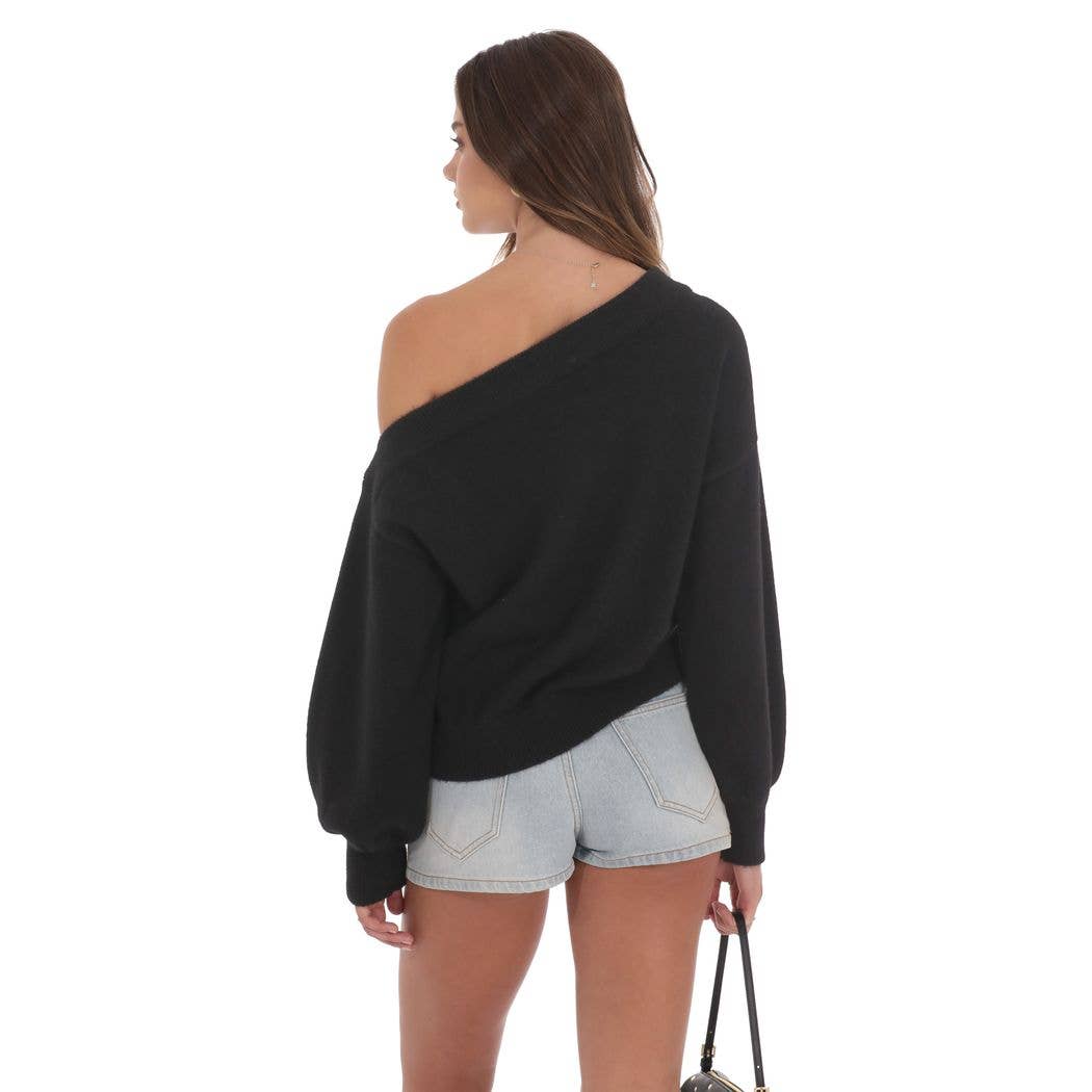 Off Shoulder Knitted Jumper in Black