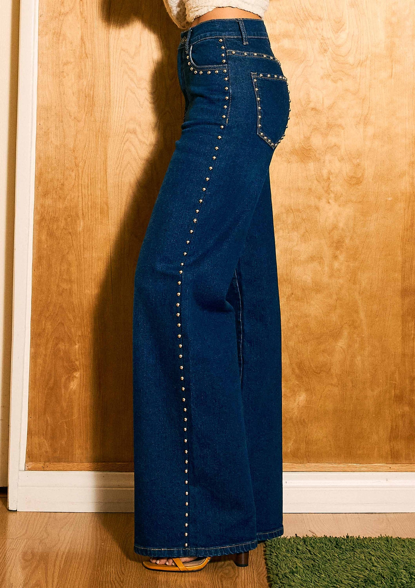 Stud Wide Leg Jeans: Dark Stone