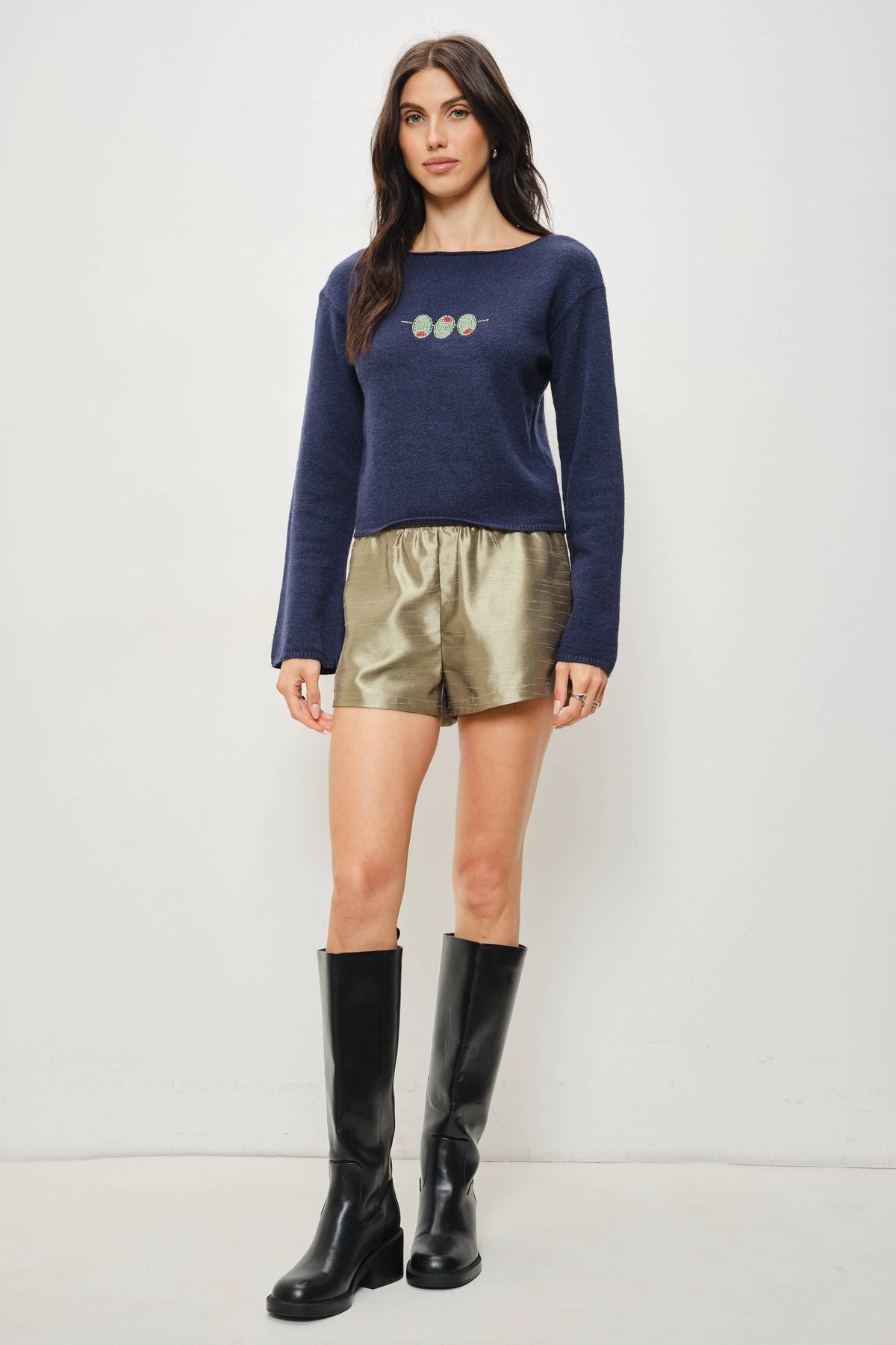 Zia Olive Bead Embroidery Sweater