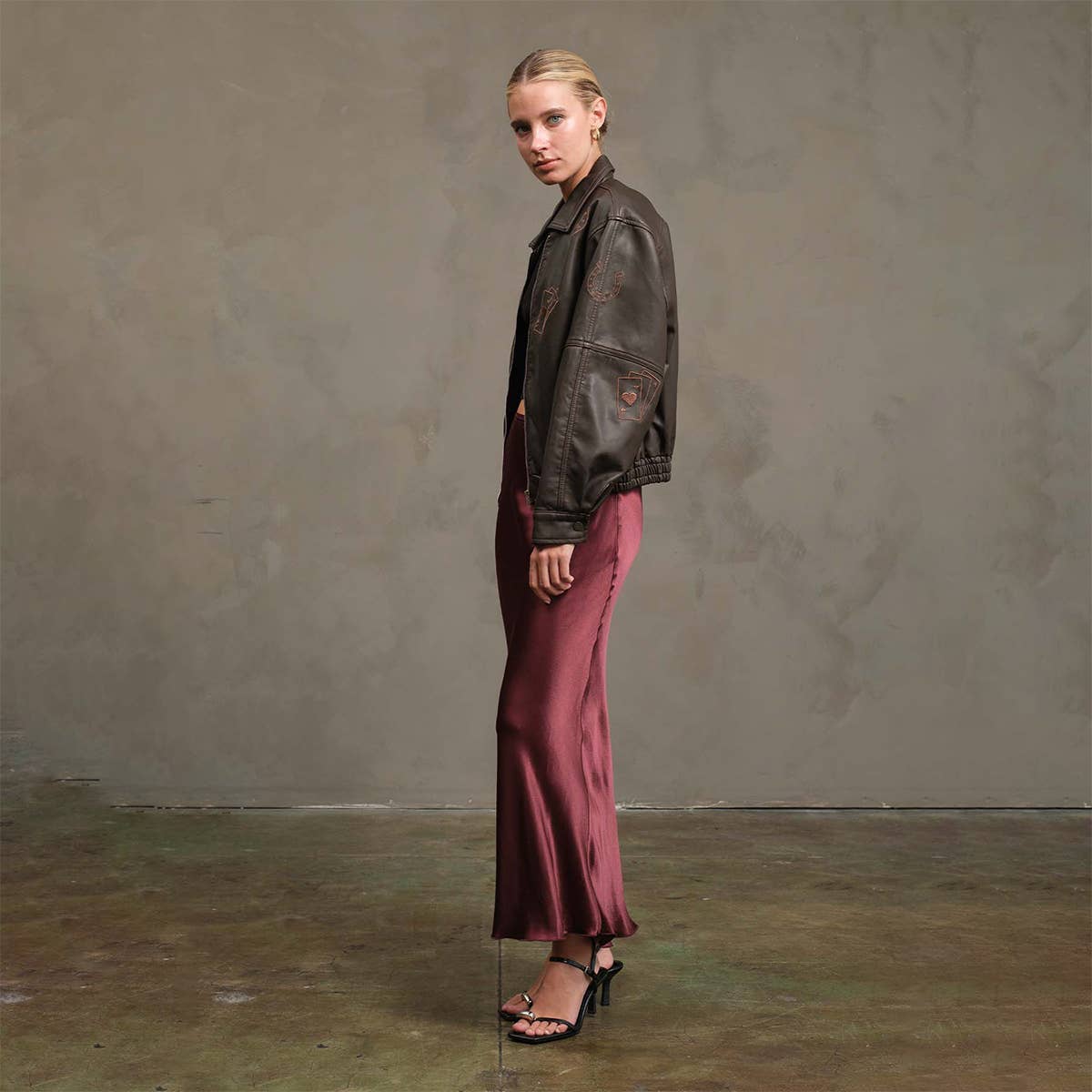 Lucky Charm Embroidered Leather Bomber Jacket