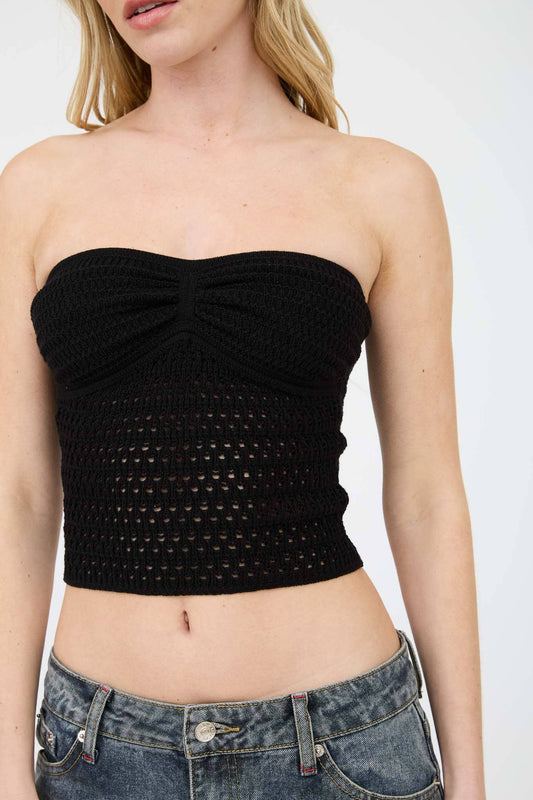 Black Strapless Crochet Tube Top